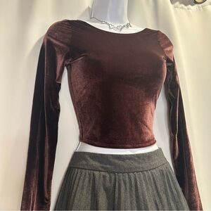 Abercrombie & Fitch Velvet Crop Top in Rich Brown